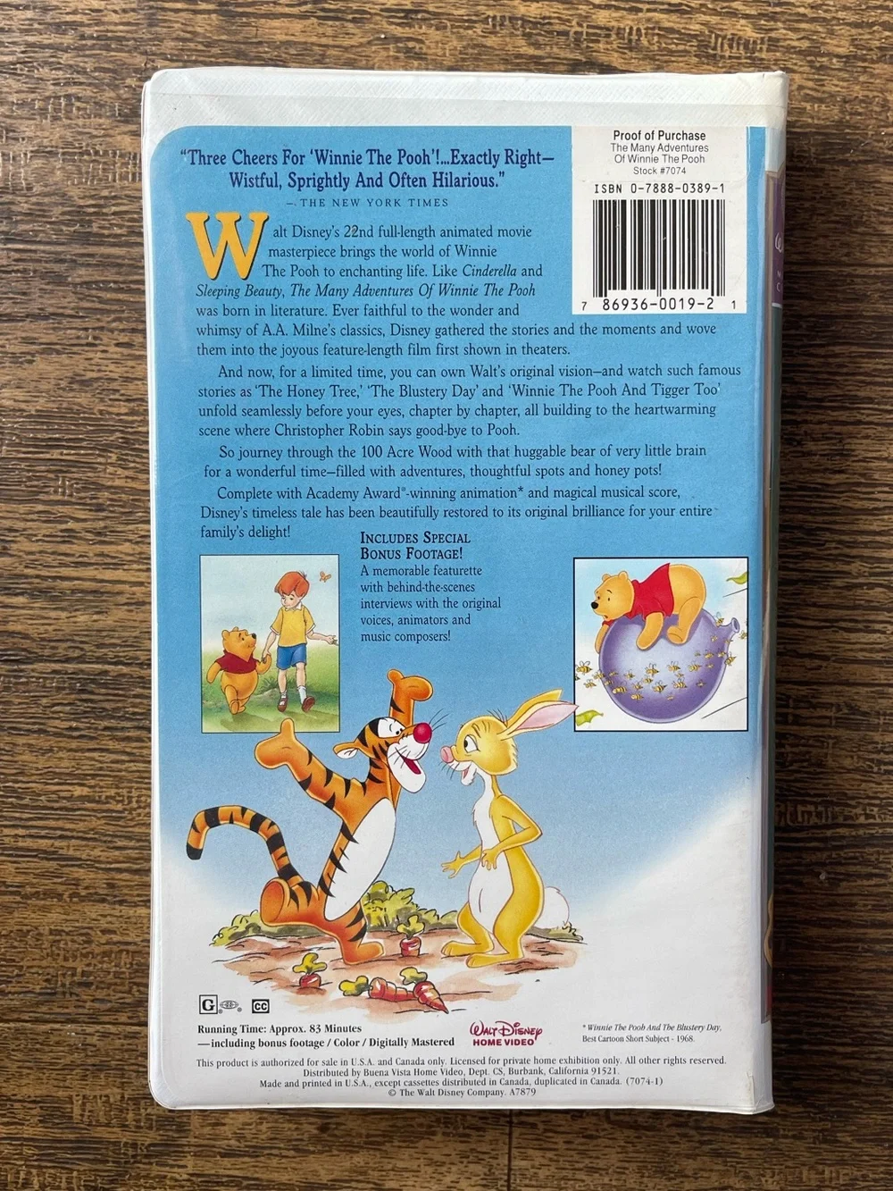 Winnie the Pooh VHS Walt Disney Masterpiece Collection #7074